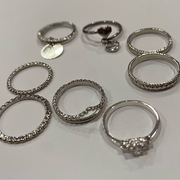 SHEIN 8-Pack Silver Stainless Steel Fashion Sparkly Shimmer Rhinestone Rings - Picture 2 of 8